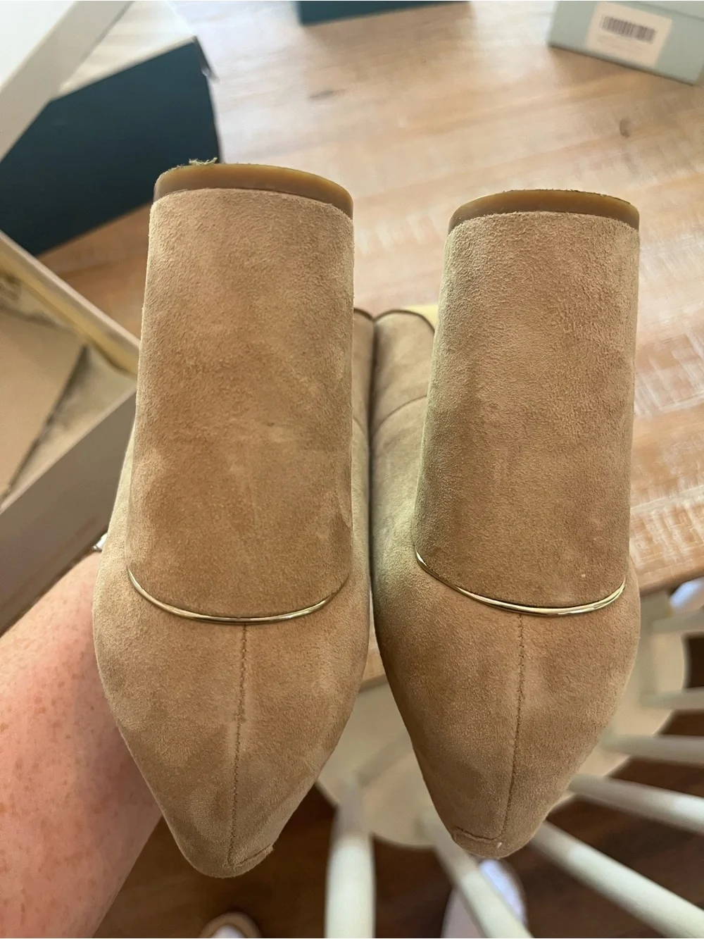 Marc Fisher nude suede pumps